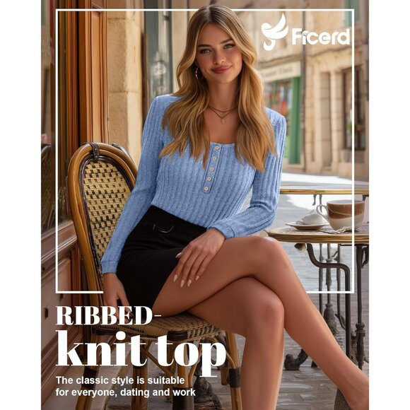 Women's Lightweight Sweaters Long Sleeve Knit Tops Casual Tunics 2 Pcs - Picture 4 of 6